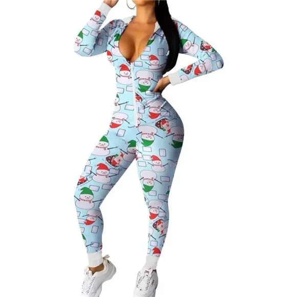 Women's Sexy Bodycon Pajamas Onesie V-Neck Jumpsuit Halloween
